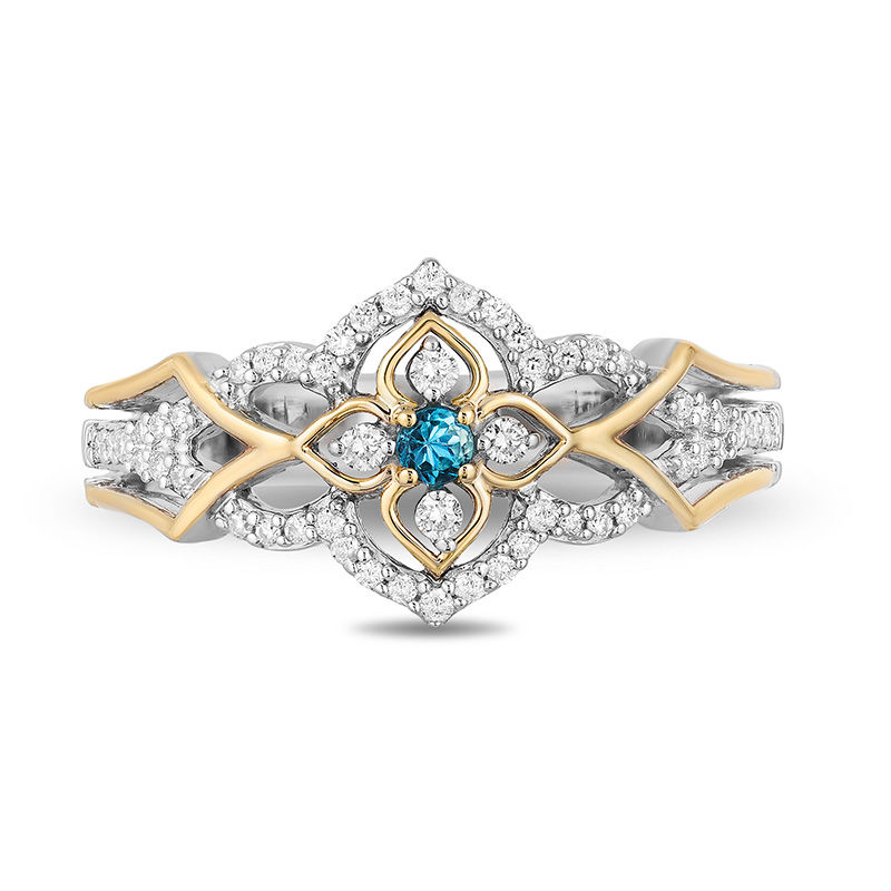 SwissBlueTopazand1/5CT.T.W.DiamondRinginSterlingSilverand10KGold