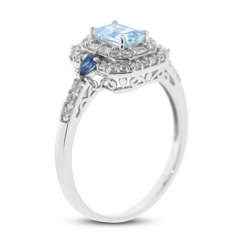 Aquamarine/London Blue Topaz/White Sapphire Ring Sterling Silver