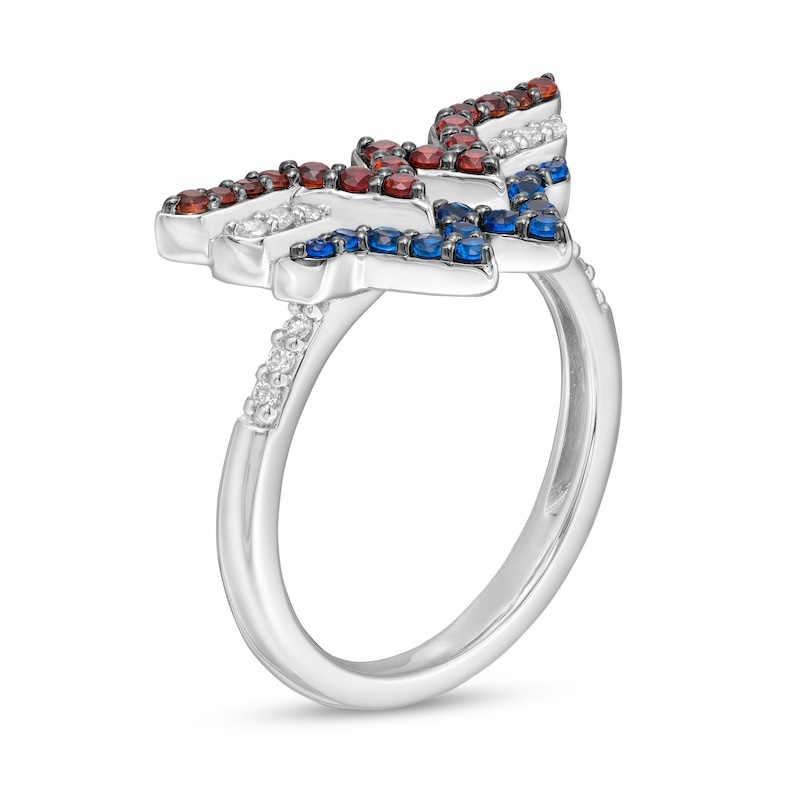 Garnet, Blue Sapphire and 1/15 CT. T.W. Diamond Symbol Ring in Sterling Silver