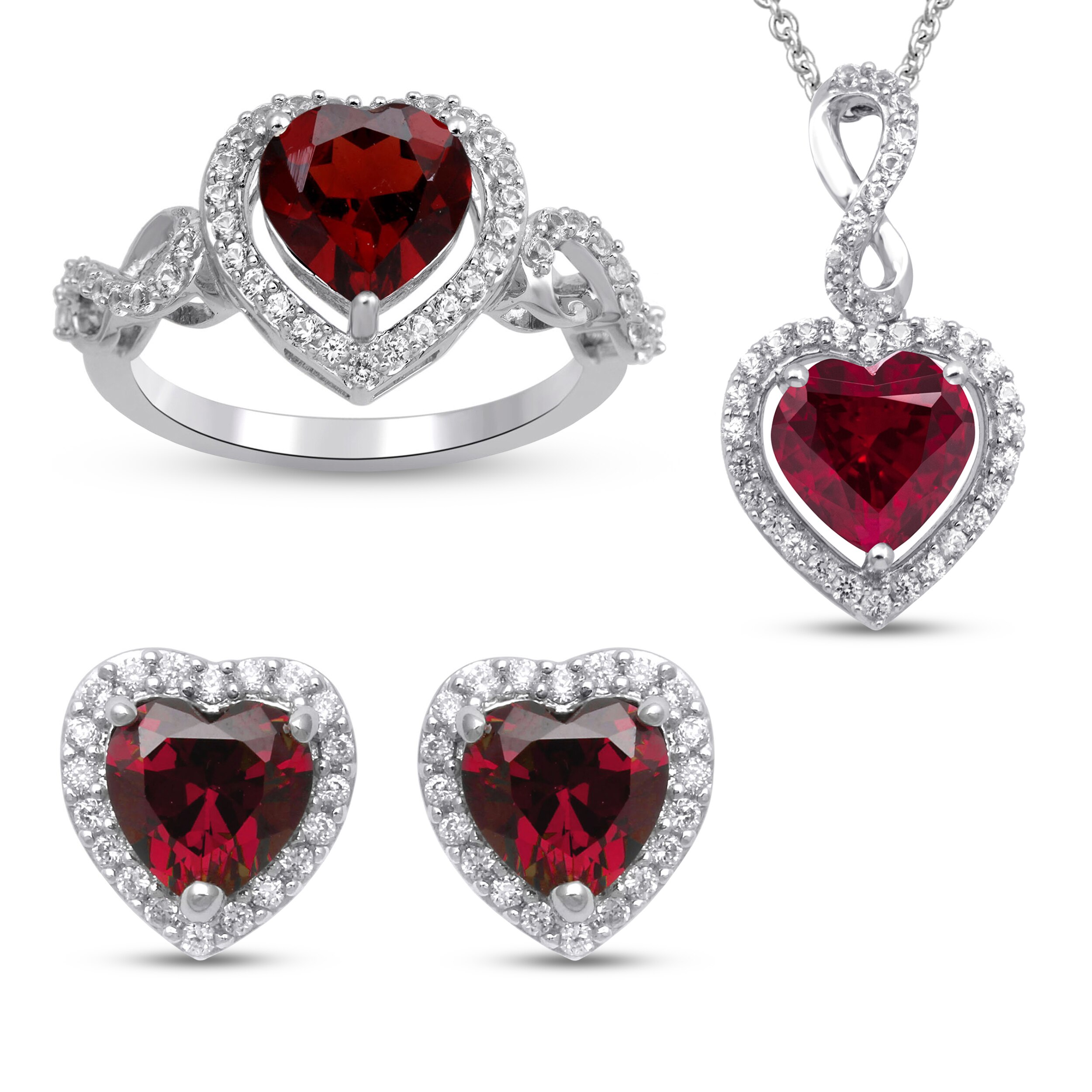 Ruby/WhiteSapphireBoxedSetSterlingSilver