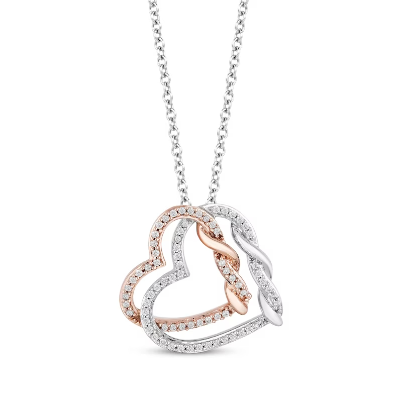 Hearts Necklace 1/4 ct tw 10K Rose Gold Sterling Silver 18”