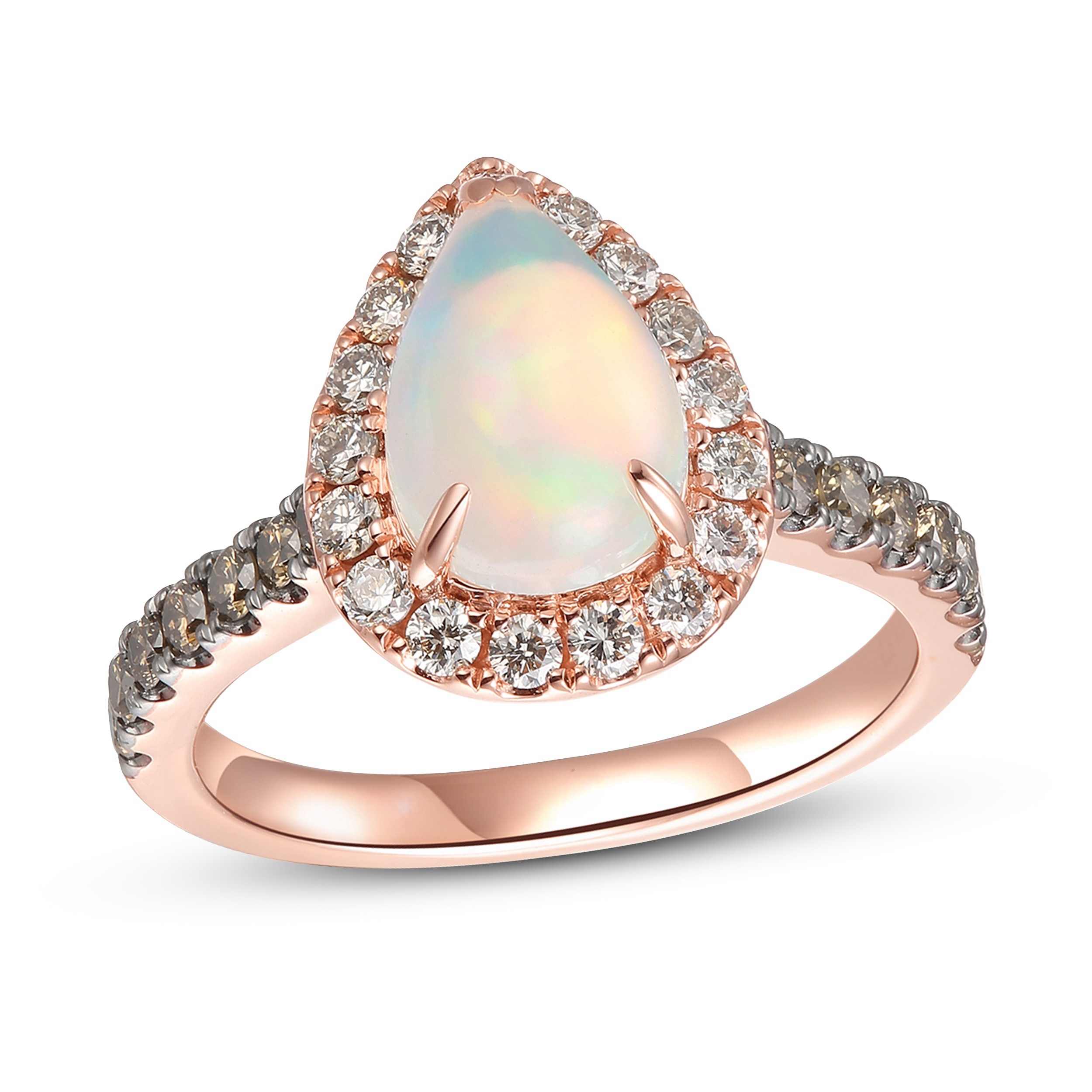 Opal Ring 3/4 ct tw Diamonds Pear-shaped 14K Strawberry Gold