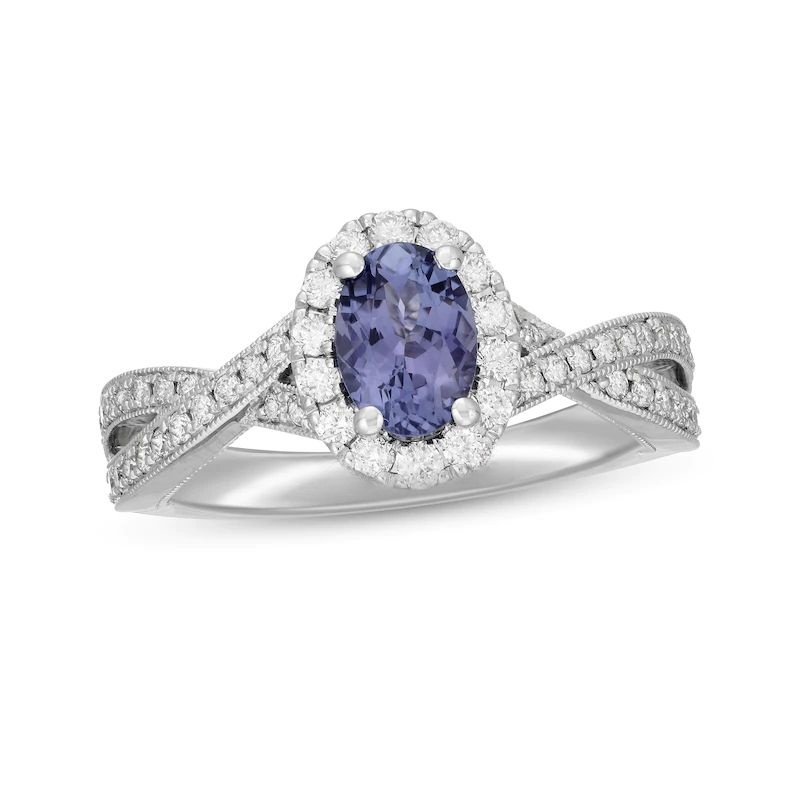 Tanzanite & Diamond Engagement Ring 5/8 ct tw Round-cut 14K White Gold