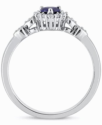 Blue Sapphire (1/4 ct. t.w.), White Sapphire (1/8 ct. t.w.), & Diamond Accent Heart Ring in Sterling Silver