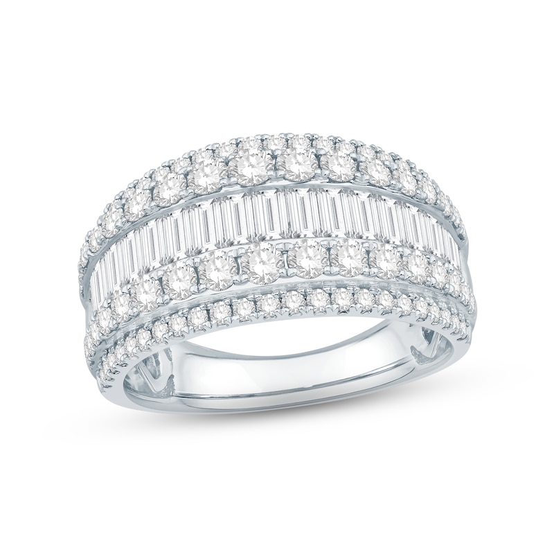 Diamond Anniversary Ring 2 ct tw Round & Baguette-cut 14K White Gold