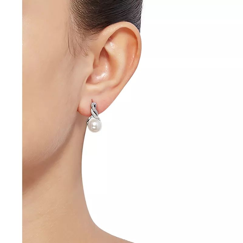 Cultured Freshwater Pearl (8 & 9mm) and Diamond Accent Pendant Necklace and Earrings Set in Sterling Silver or 14k Gold Over Silver