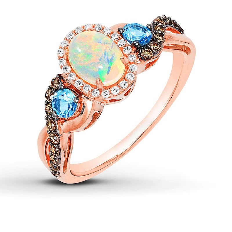 Opal Ring 1/4 ct tw Diamonds 14K Strawberry Gold