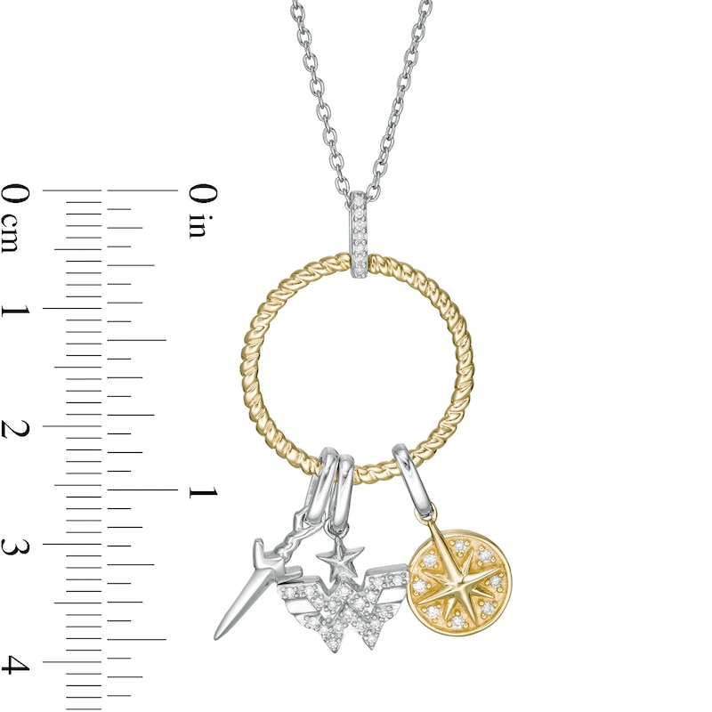 1/8 CT. T.W. Diamond Lasso Circle Pendant with Theme Charms in Sterling Silver and 10K Gold