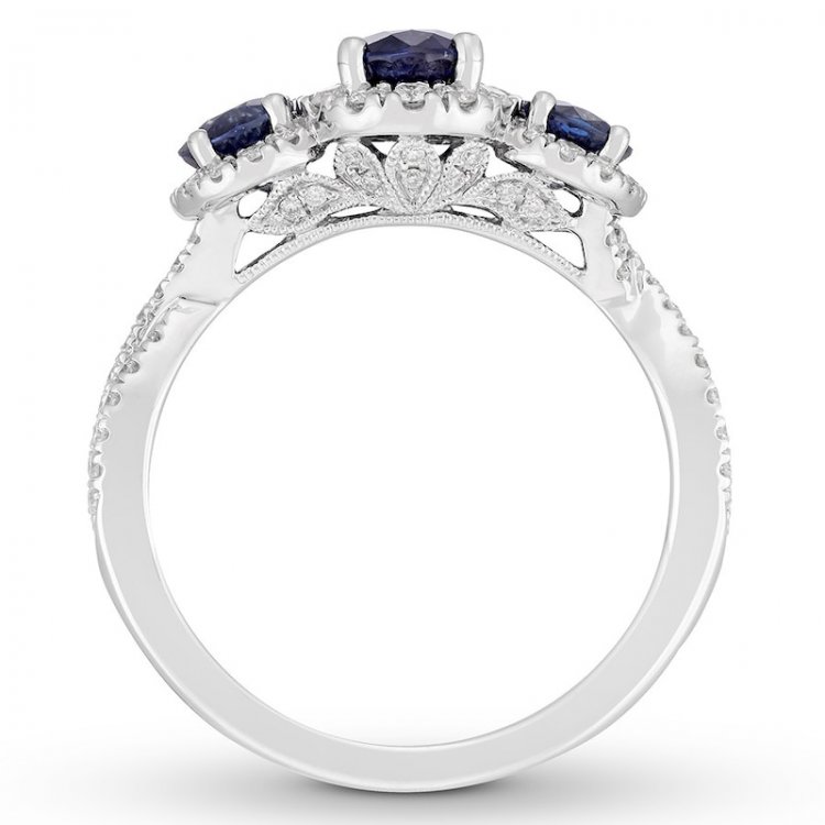 Sapphire Engagement Ring 1/2 ct tw Diamonds 14K Gold