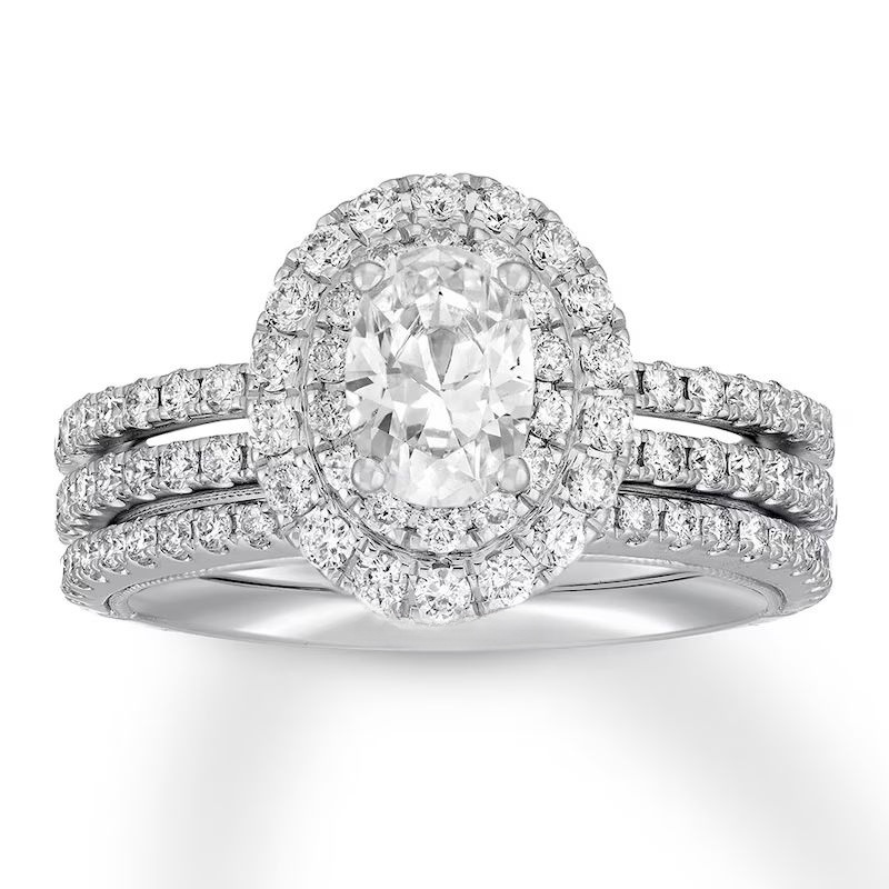 Diamond Bridal Set 1-7/8 ct tw Oval & Round-cut 14K White Gold