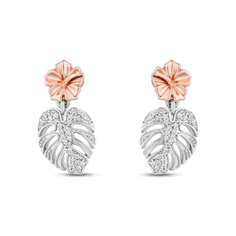 Diamond Palm Leaf Earrings 1/10 ct tw Sterling Silver & 10K Rose Gold