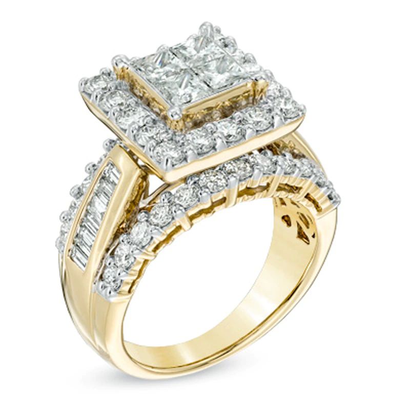 3 CT. T.W.  Princess-Cut Diamond Frame Ring in 14K Gold