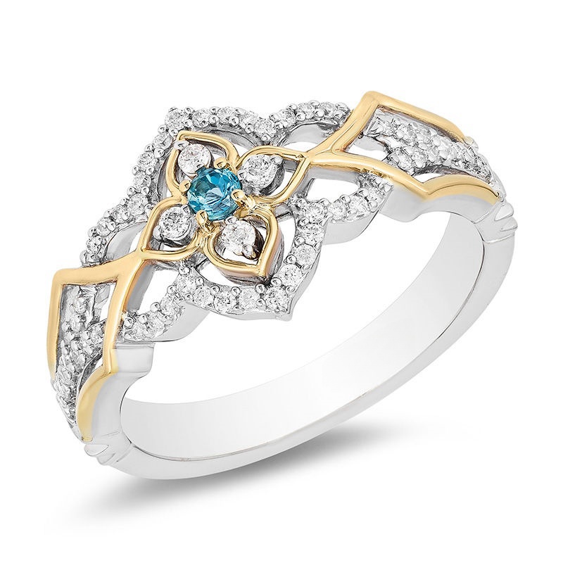 SwissBlueTopazand1/5CT.T.W.DiamondRinginSterlingSilverand10KGold