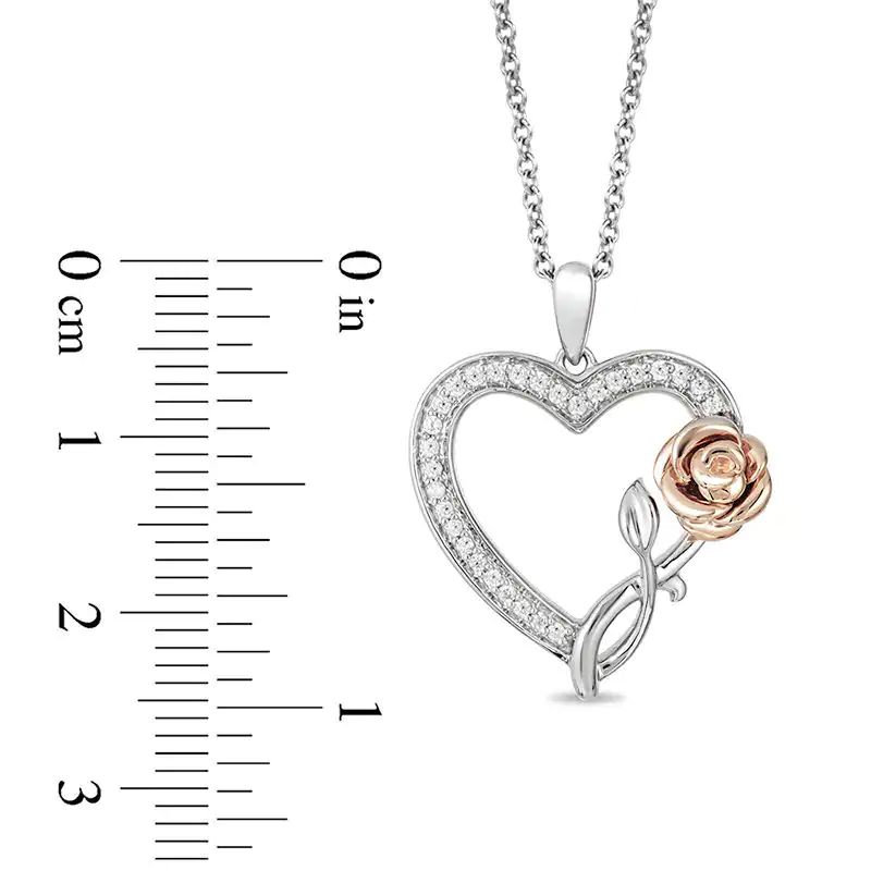 1/6 CT. T.W. Diamond Rose and Heart Pendant in Sterling Silver and 10K Rose Gold – 19′′