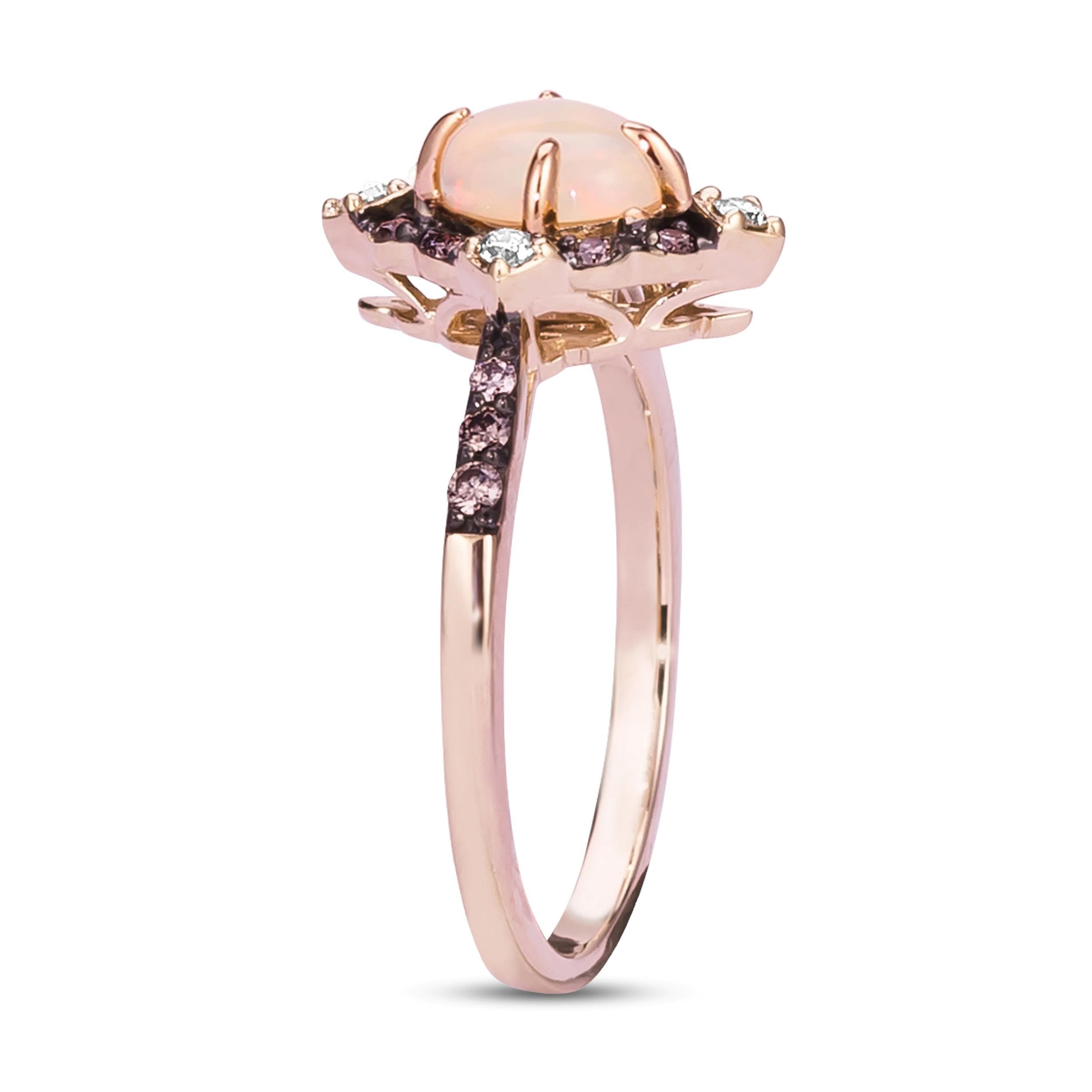 Opal Ring 1/5 ct tw Diamonds 14K Strawberry Gold