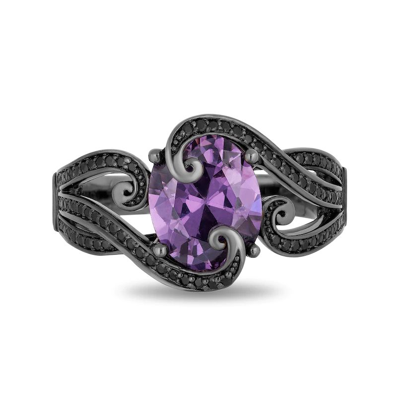 Oval Amethyst and 1/4CT.T.W. Black Diamond Ring in Sterling Silver