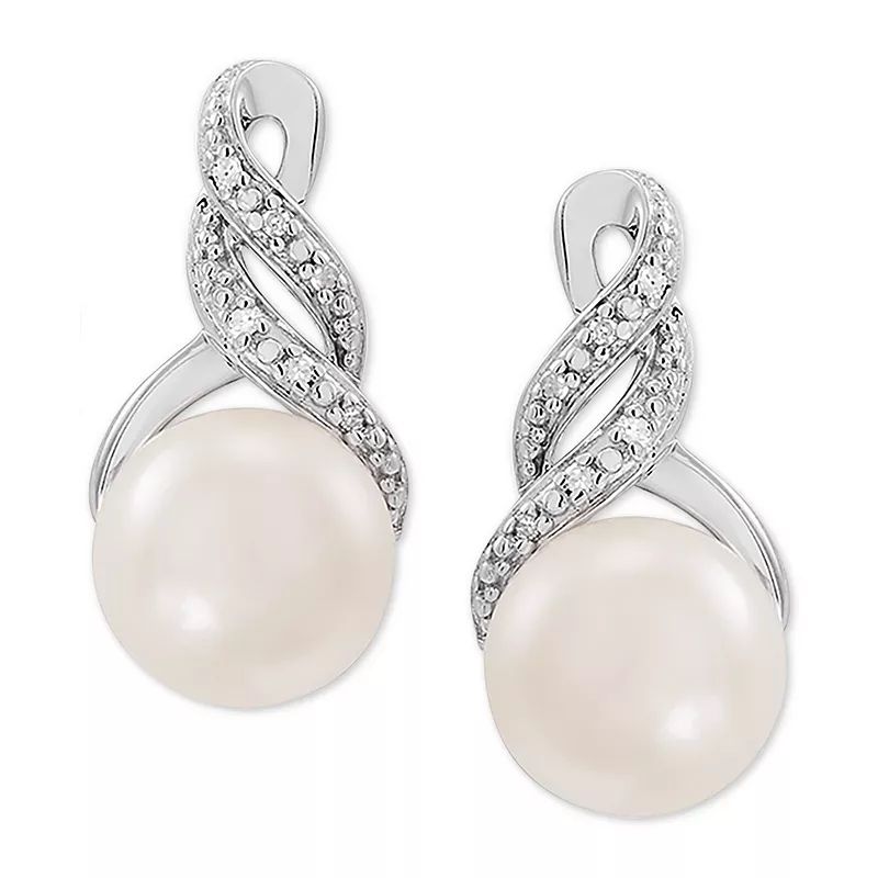 Cultured Freshwater Pearl (8 & 9mm) and Diamond Accent Pendant Necklace and Earrings Set in Sterling Silver or 14k Gold Over Silver