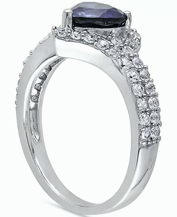 Blue Sapphire (1-7/8 ct. t.w.) & White Sapphire (1-7/8 ct. t.w.) Heart Swirl Ring in Sterling Silver