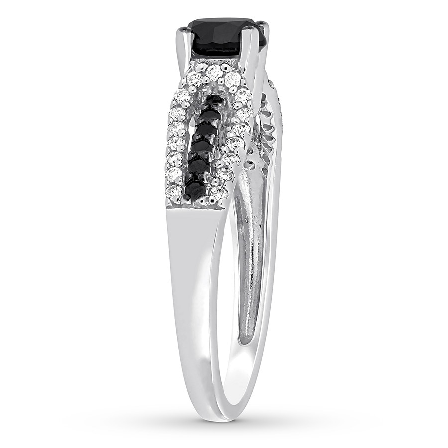 Black & White Diamond Engagement Ring 7/8 ct tw 14K White Gold